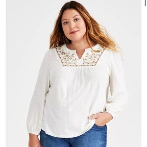 NWOT Style & Co. Embroidered Split Neck Top